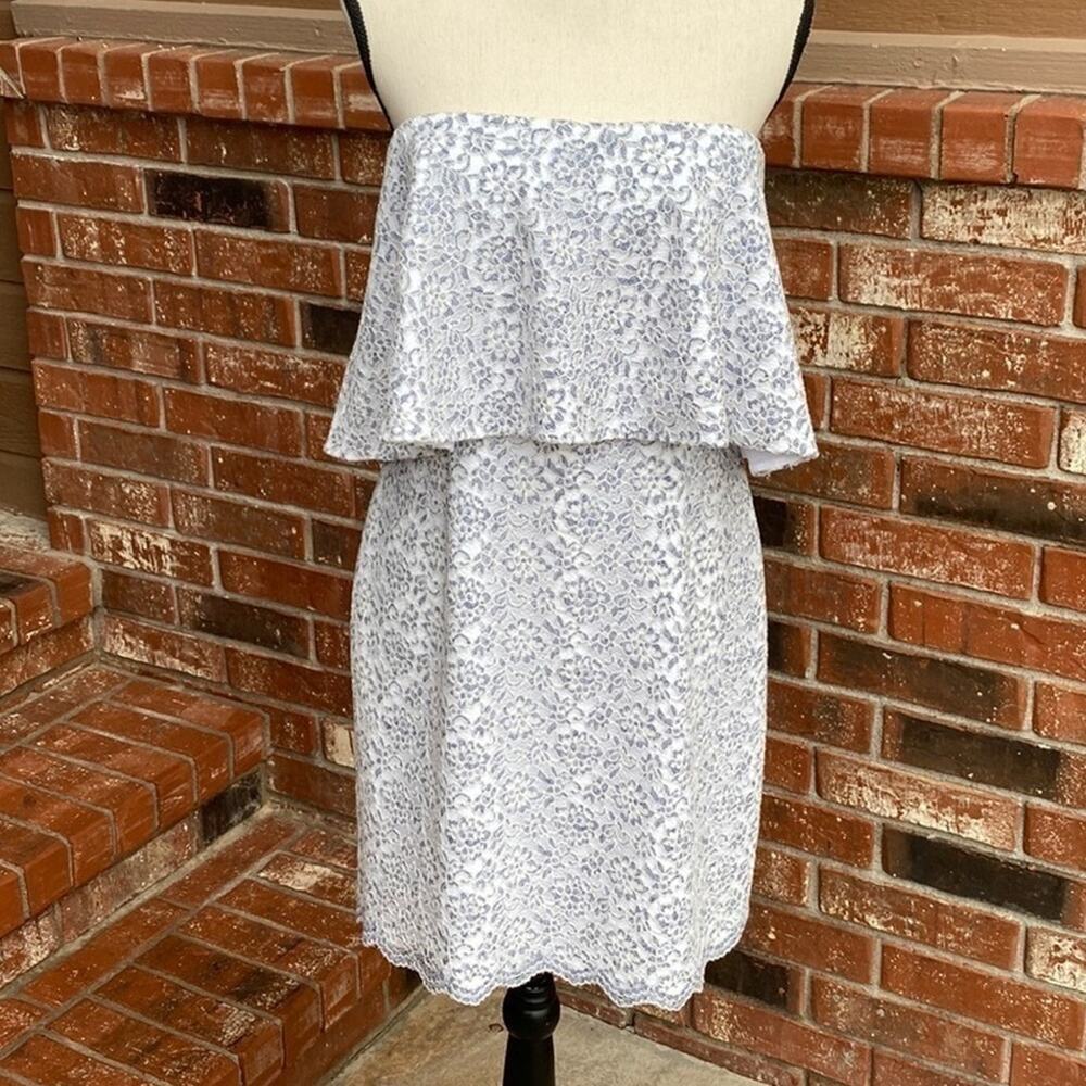NWT Gianni Bini Molly Floral Lace Overlay Dress Light Blue Strapless Mini 12